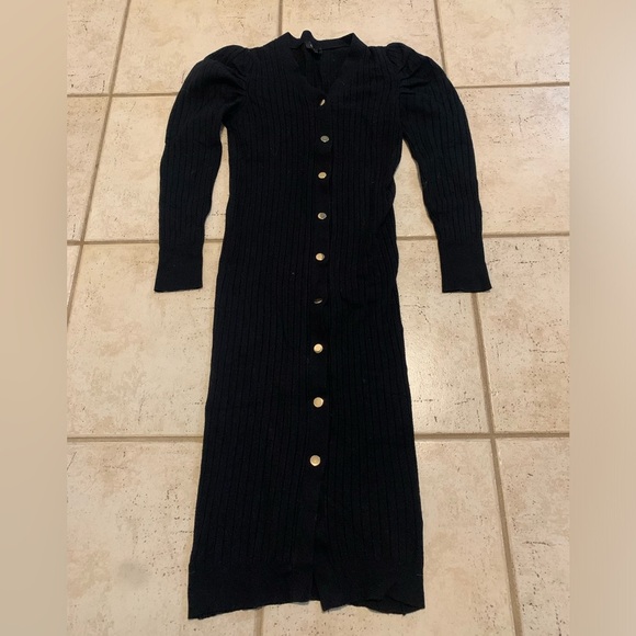 QED London Black Ribbed Knit Button-Front Midi Dress - Size US S - Picture 4 of 7